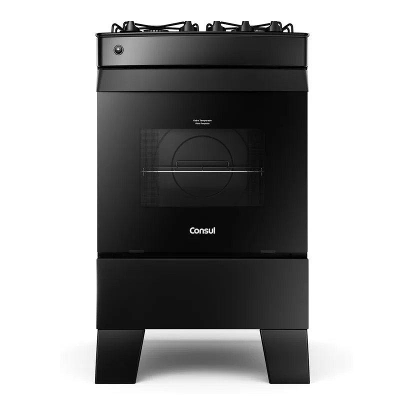 Fogão Consul 4 Bocas com Mesa de Vidro e Grades Individuais Super Estáveis Preto CFO4VCEUNA Bivolt